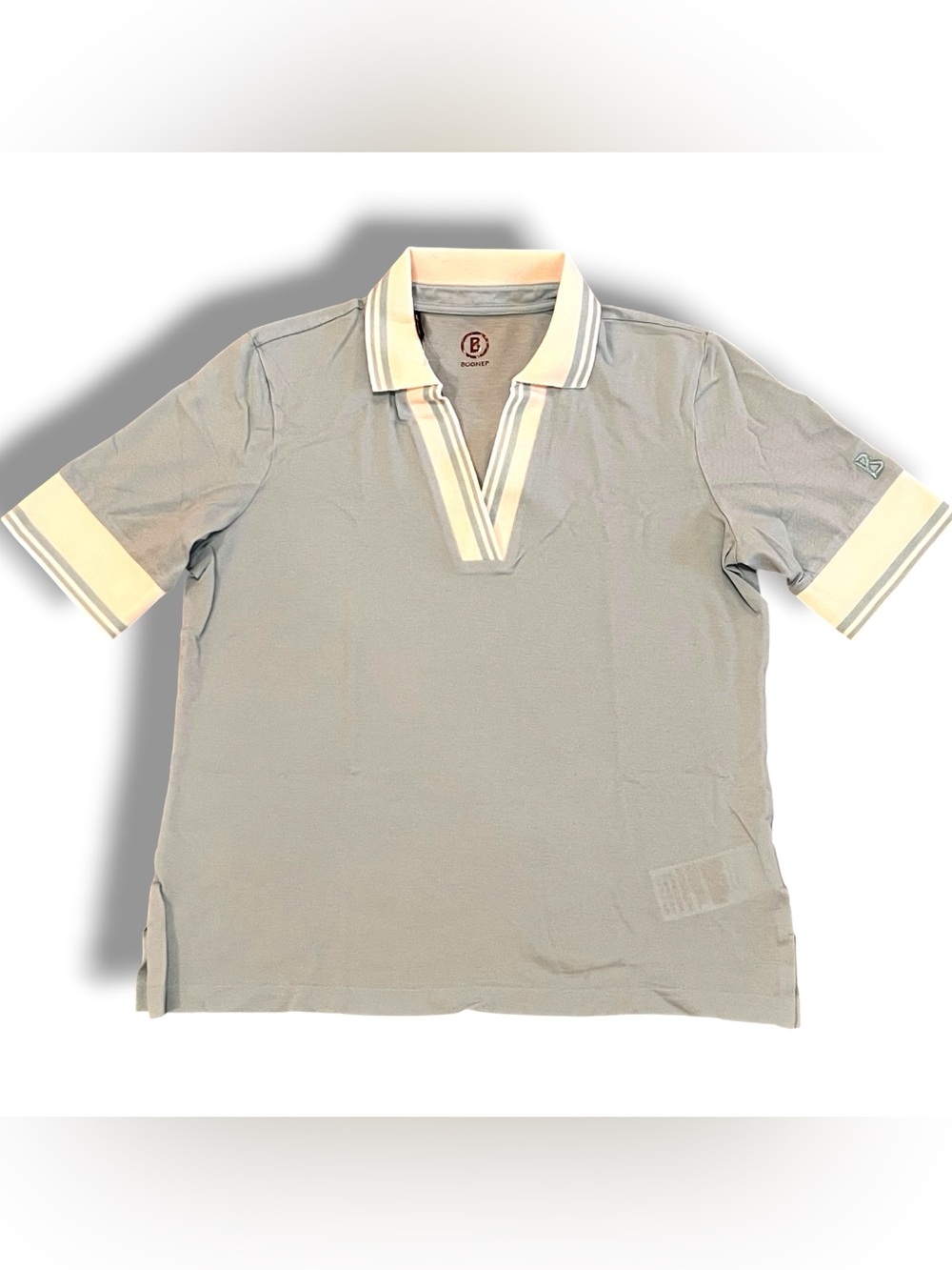BOGNER Sport Jessi Polo Shirt Women XL NWOT Baby Blue Stripe Golf V-Neck Top F-6